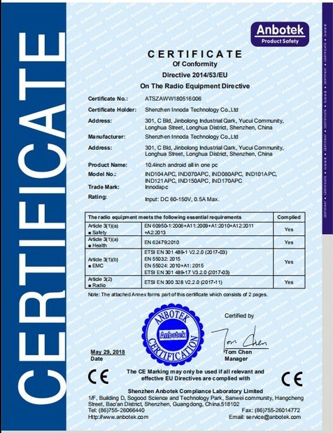 Китай Shenzhen Innoda Technology Co., Ltd. CN Сертификаты